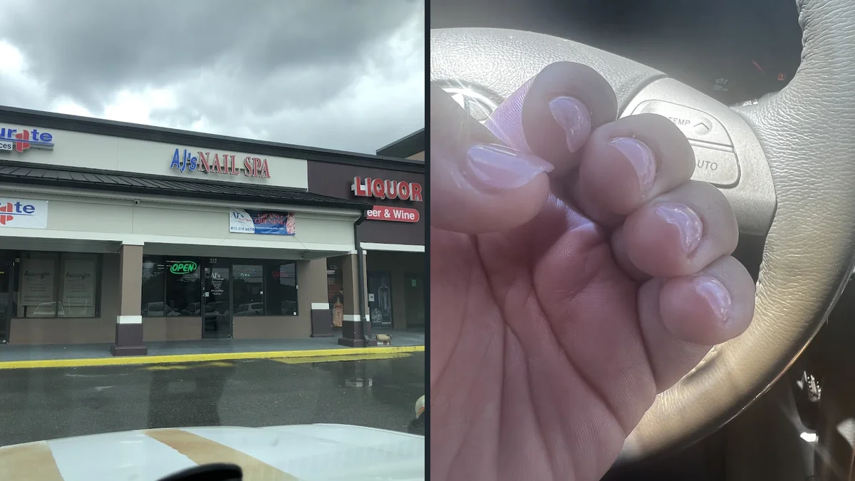 Nail salon interior with manicure stations